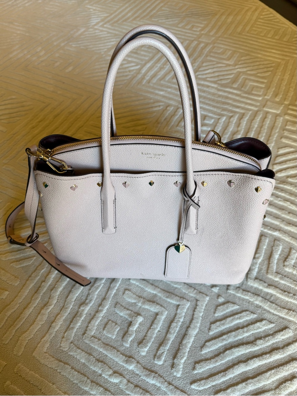 Kate Spade Blush Pink Margaux Leather Satchel with Heart Stud Accents